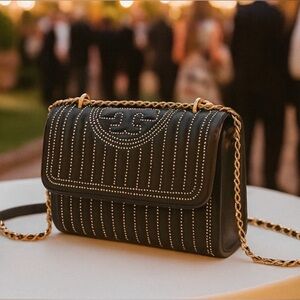 NEW Tory Burch Fleming Mini-Stud Black Small Convertible/Crossbody/Shoulder Bag